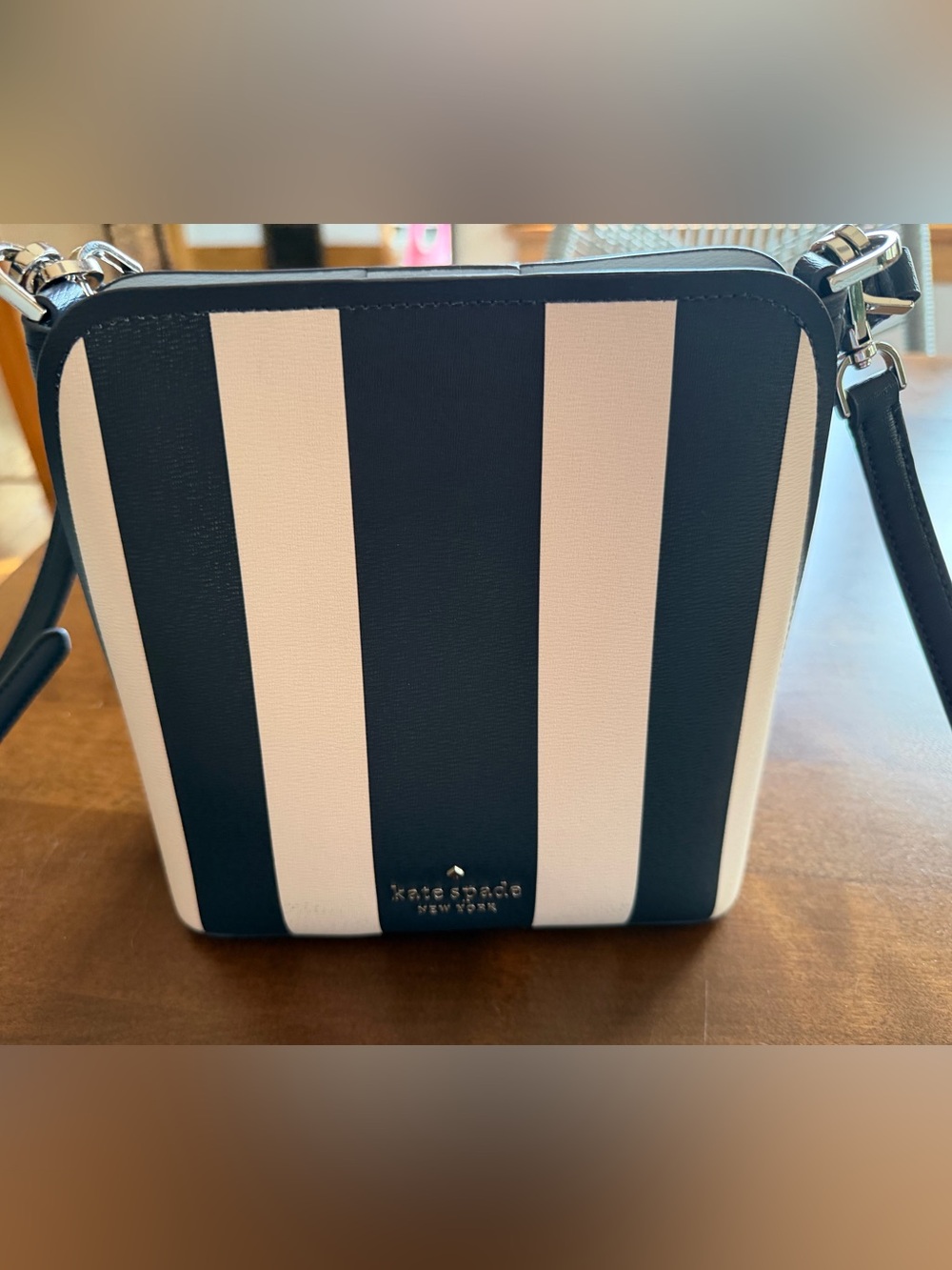 kate spade Navy and White Vertical Stripe Crossbody